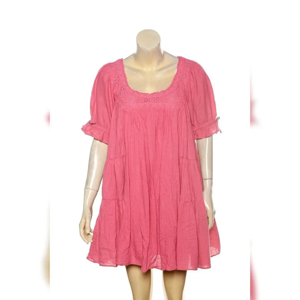 Free People Fuchsia Smocked-Yoke Mini Dress - Picture 4 of 6